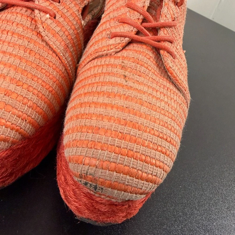 Jeffrey Campbell Tahiti Last Platform Espadrilles Womens 7 Orange Raffia Lace-Up